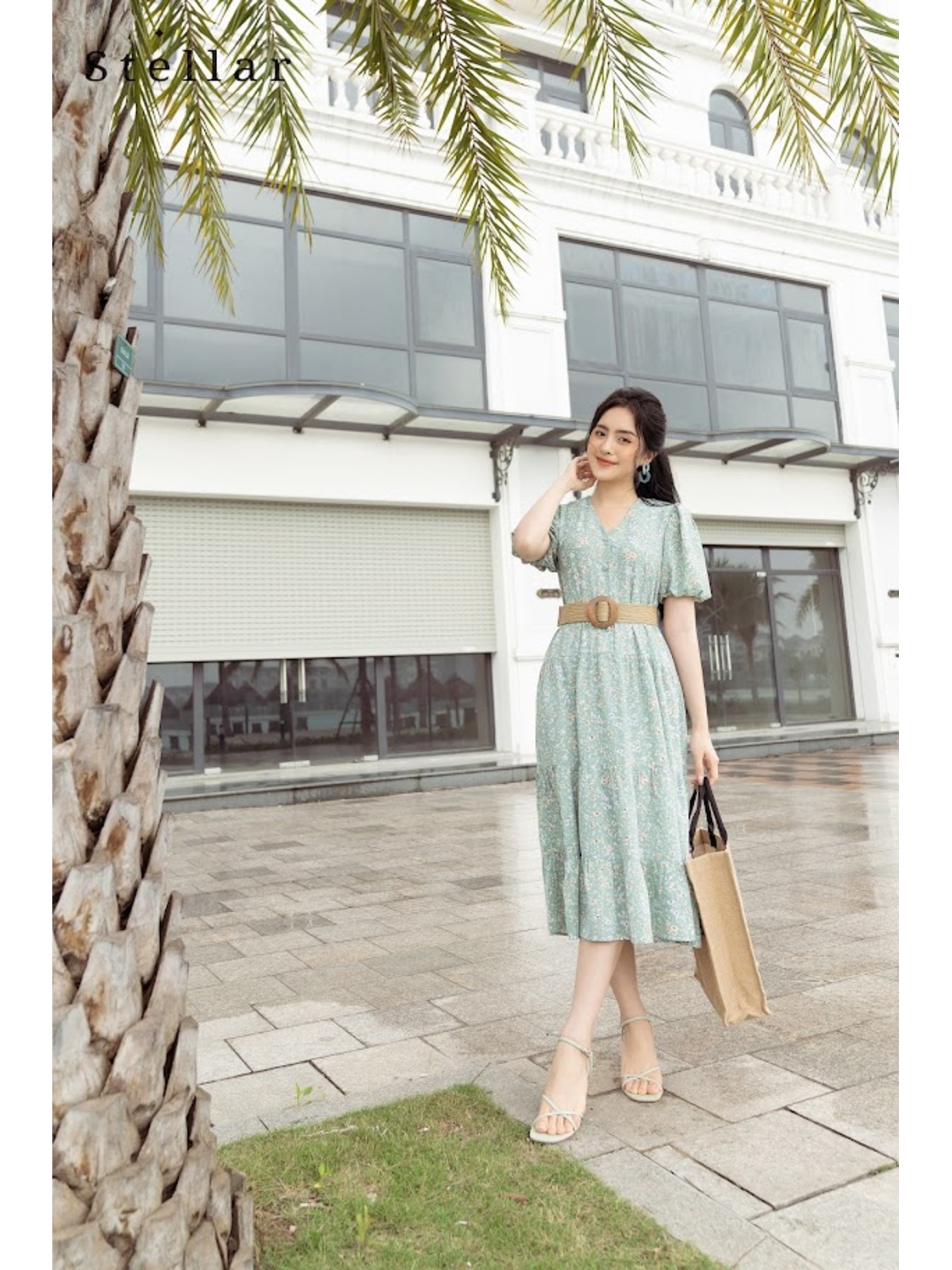 Đầm maxi xanh bạc hà