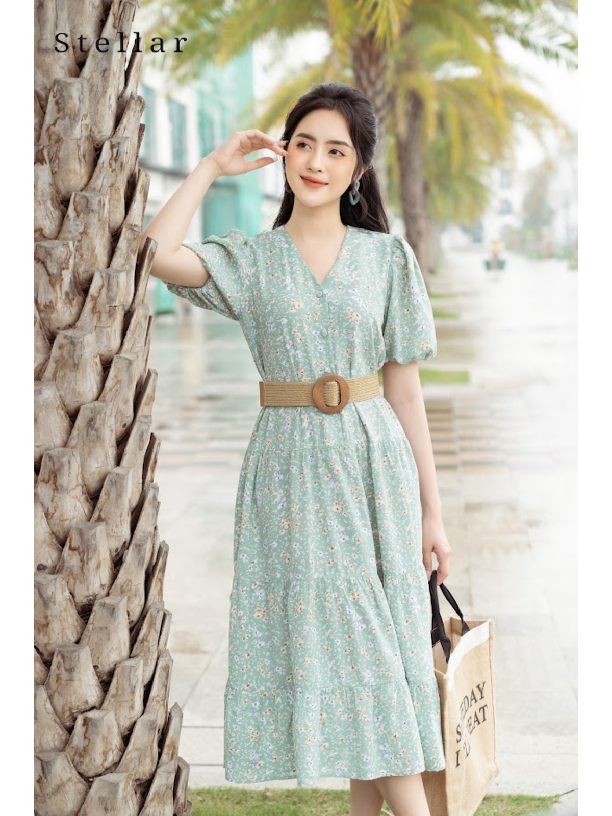 Đầm maxi xanh bạc hà