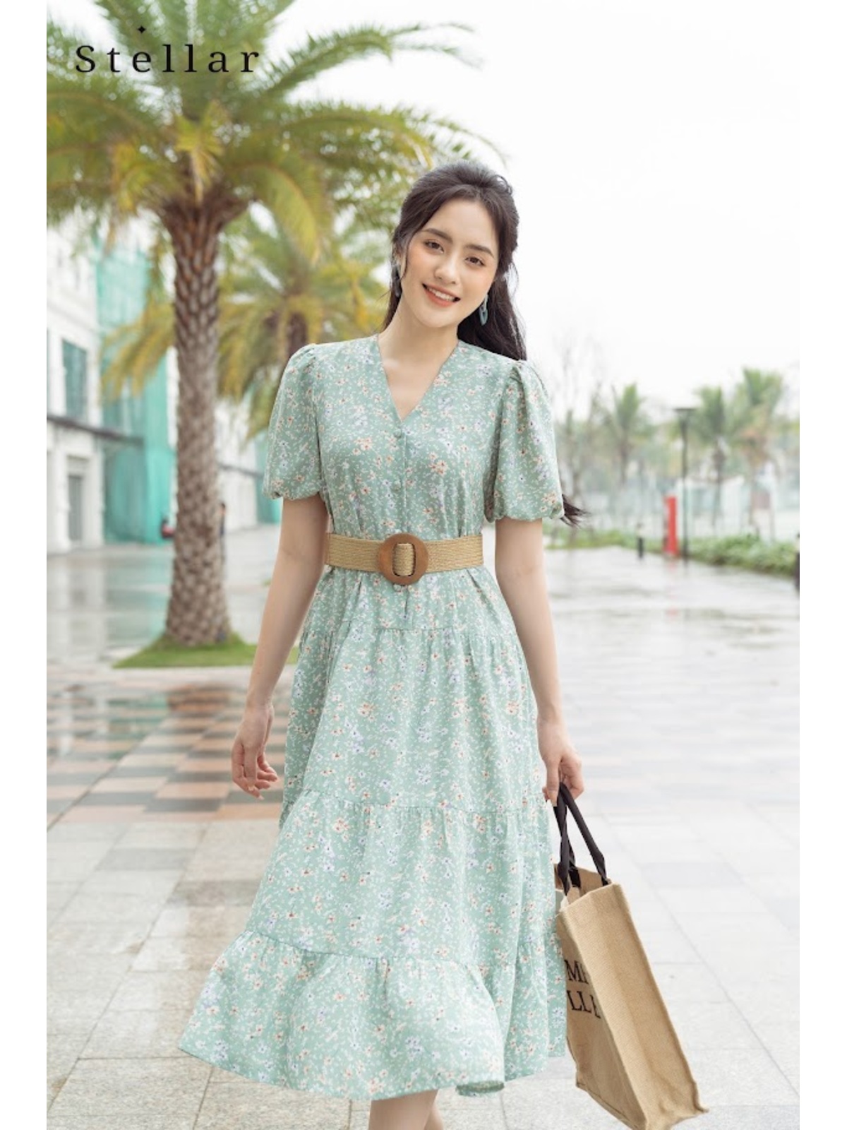 Đầm maxi xanh bạc hà