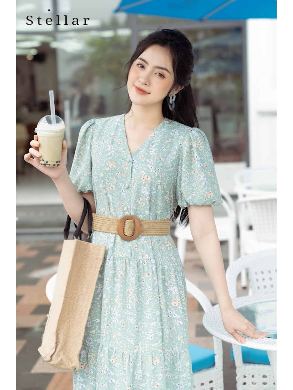Đầm maxi xanh bạc hà