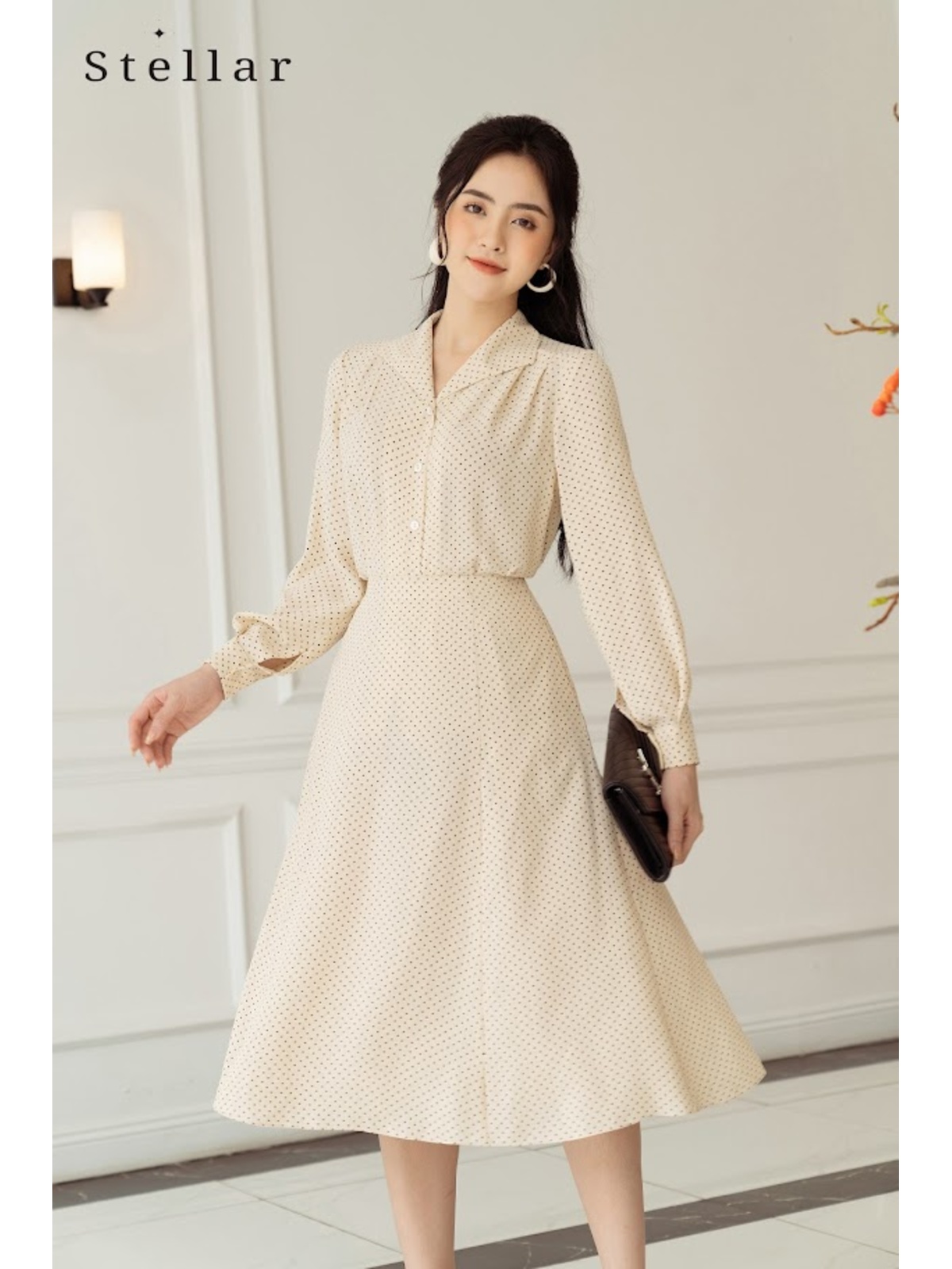  Set chấm bi nhỏ trắng be