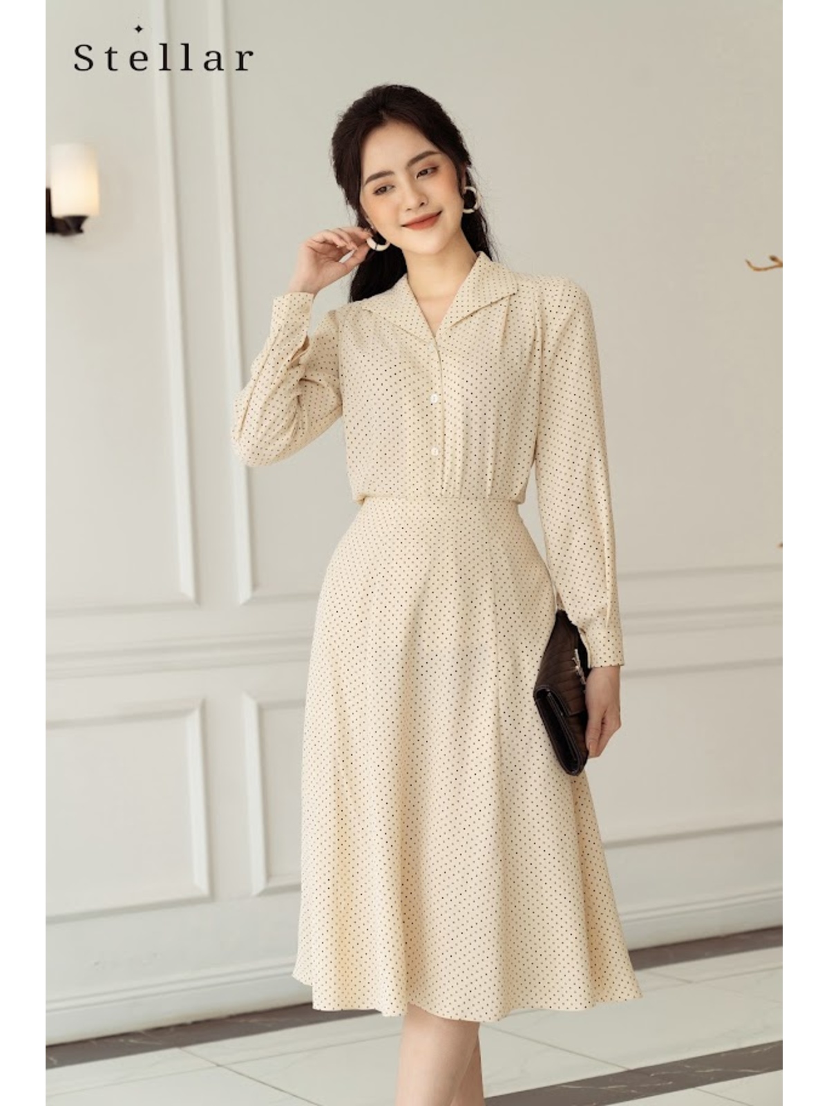  Set chấm bi nhỏ trắng be