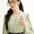 Đầm chấm bi cổ vest xanh bơ