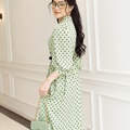 Đầm chấm bi cổ vest xanh bơ