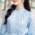 Đầm lụa hoạ tiết xanh da trời