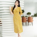 Đầm hoa midi tay bồng hoa vàng