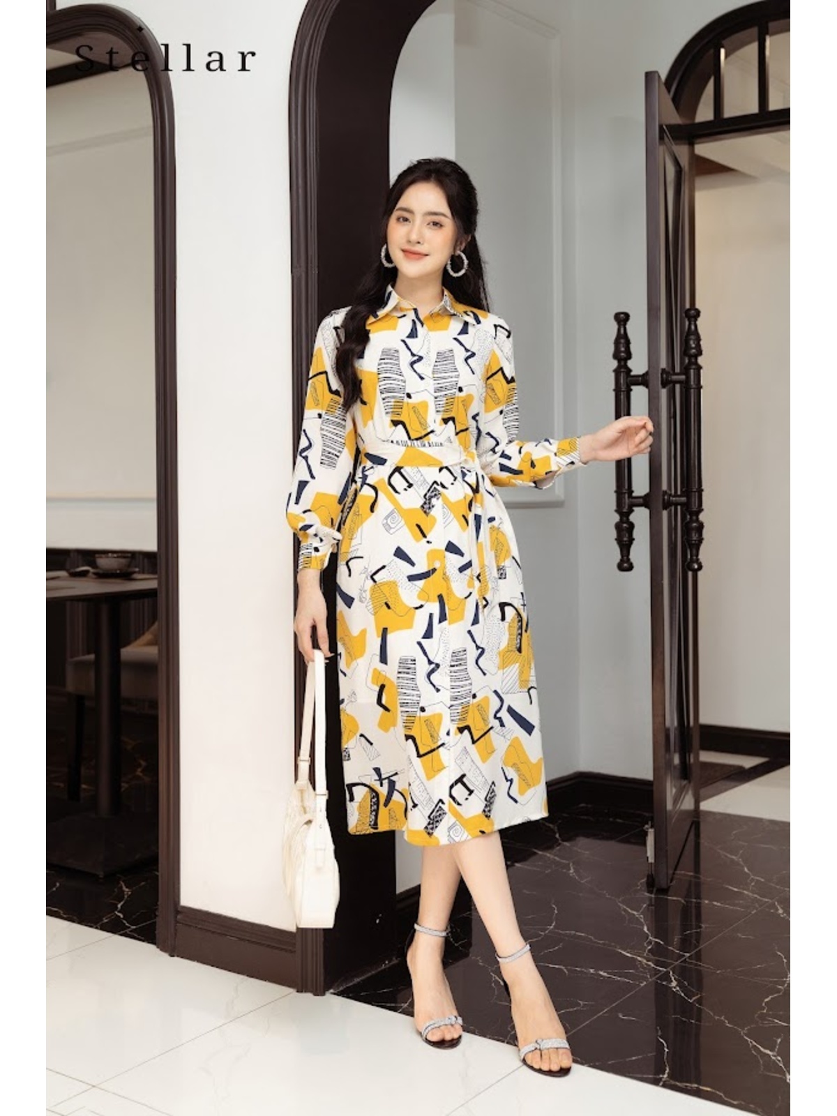 Đầm sơ mi hoạ tiết