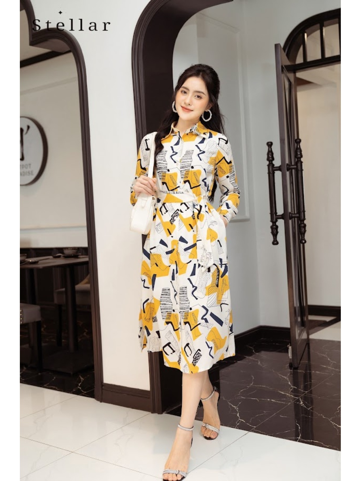 Đầm sơ mi hoạ tiết