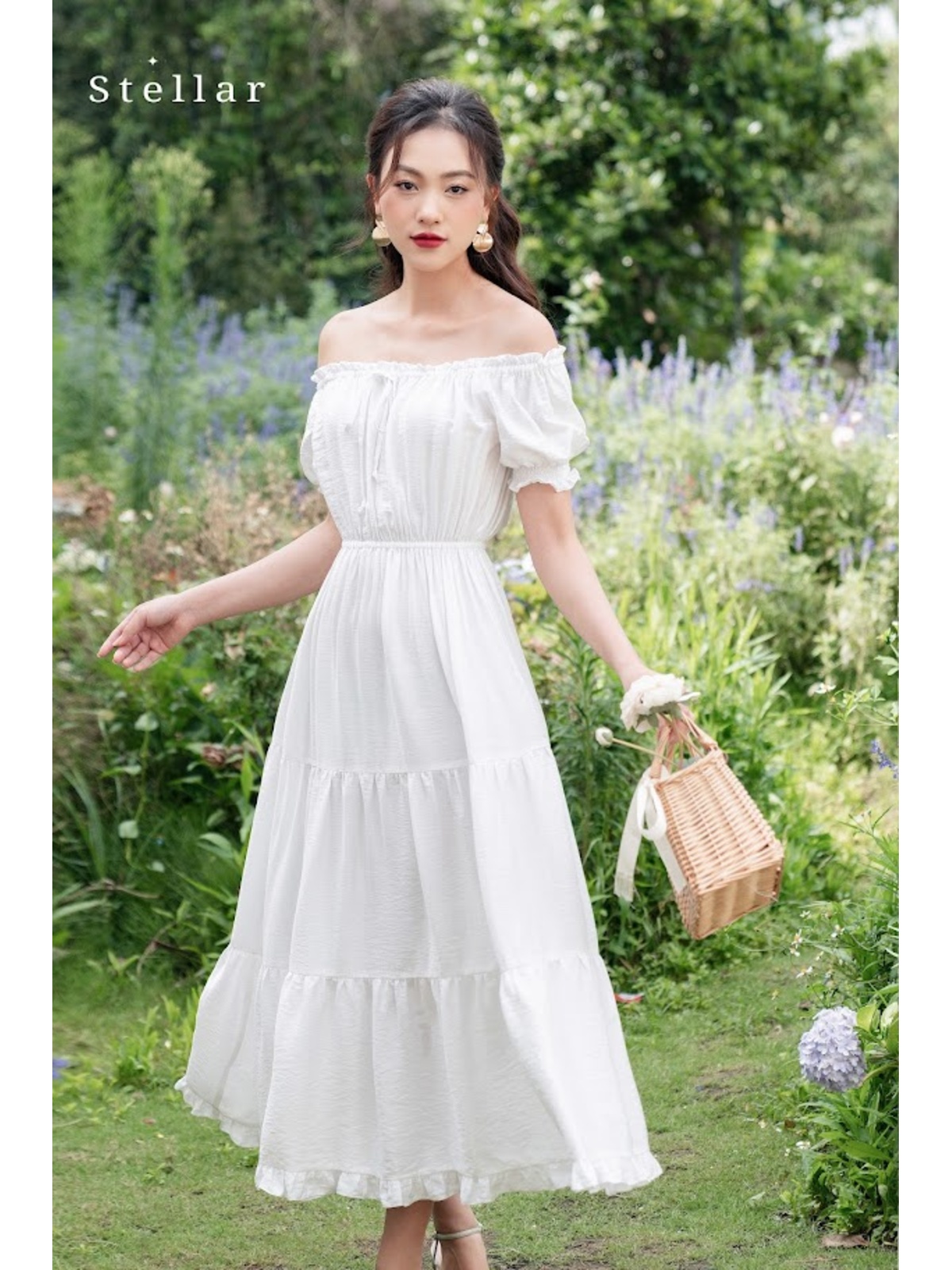 Đầm maxi tơ trắng