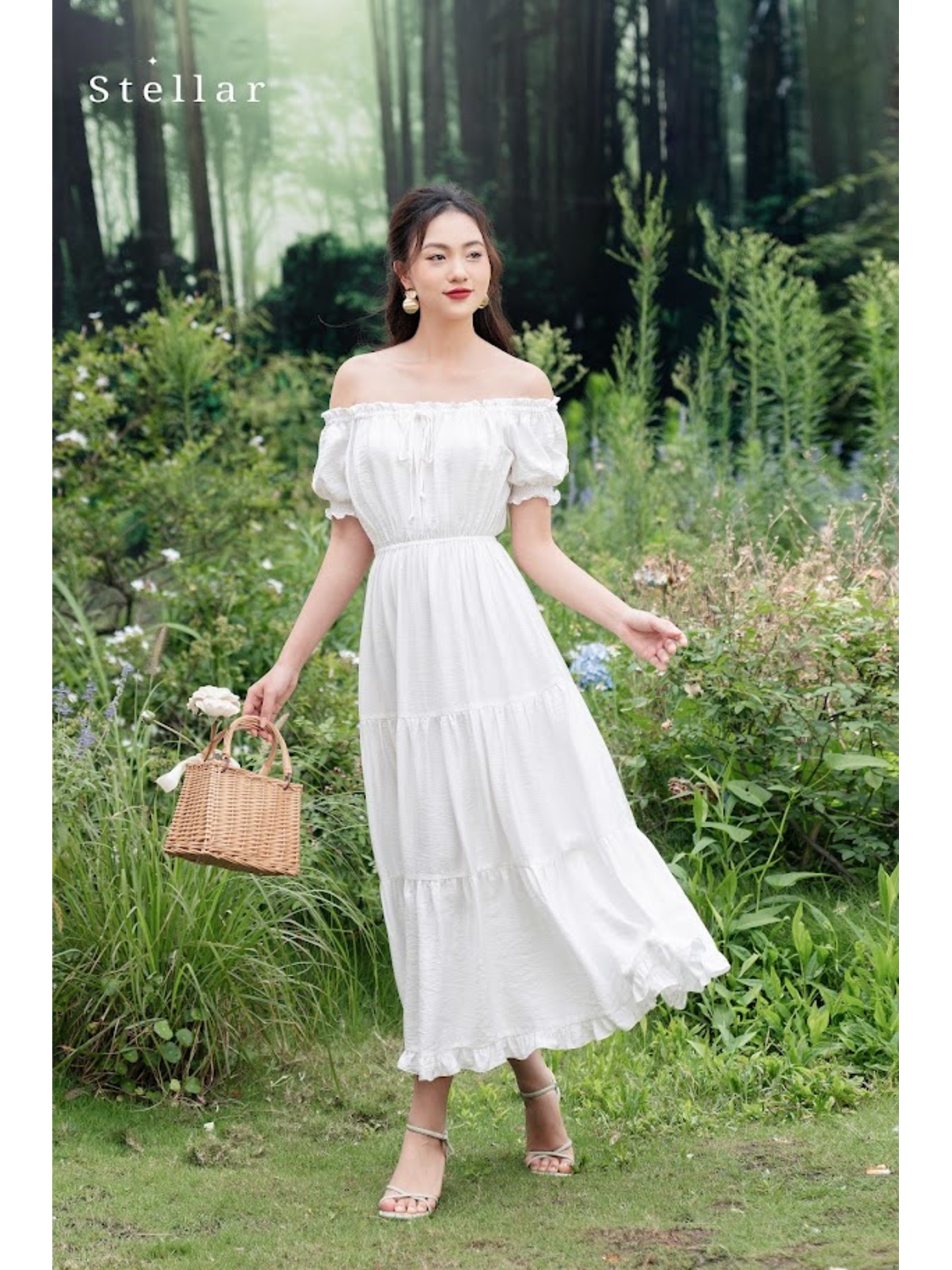 Đầm maxi tơ trắng