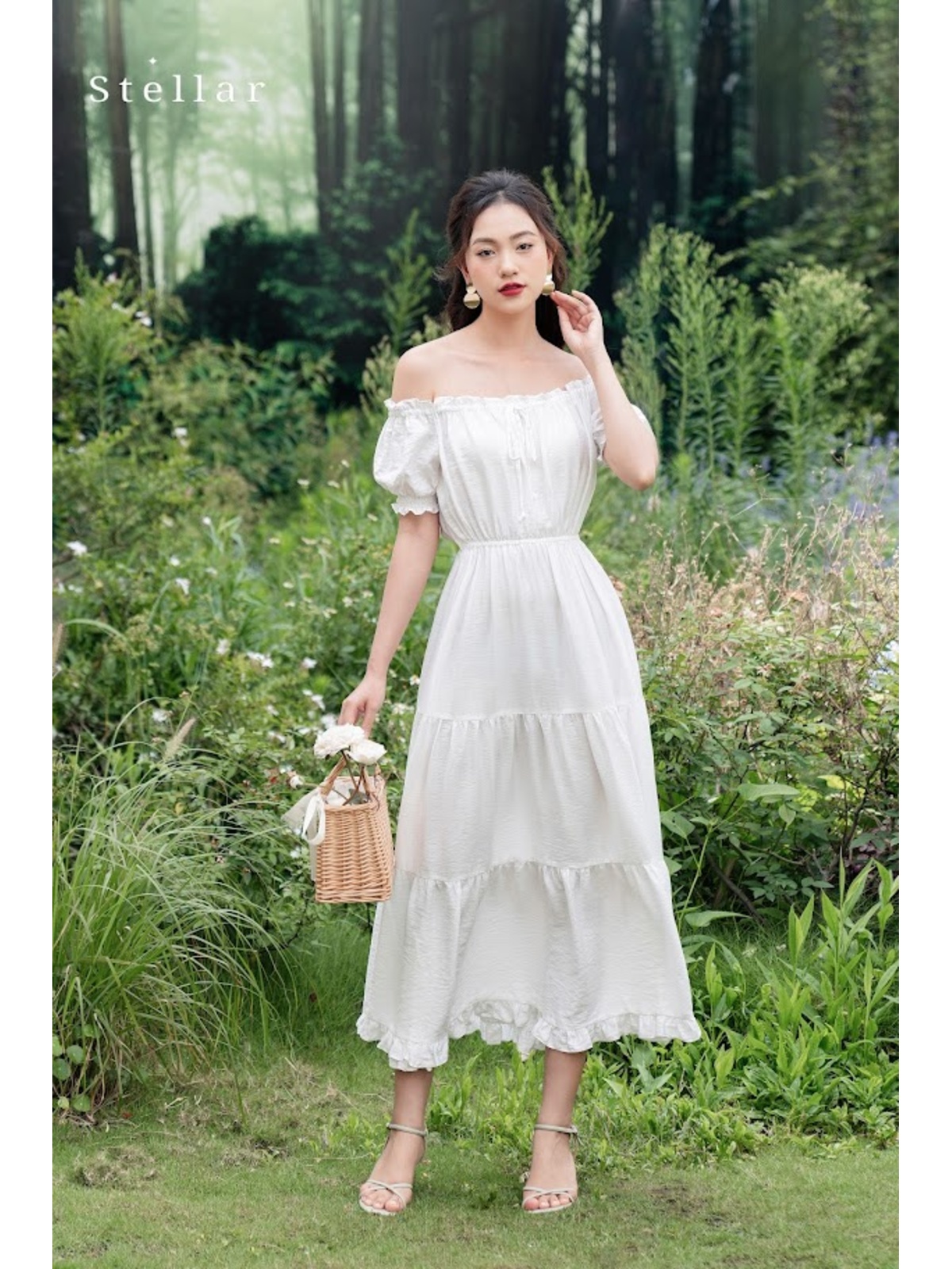 Đầm maxi tơ trắng