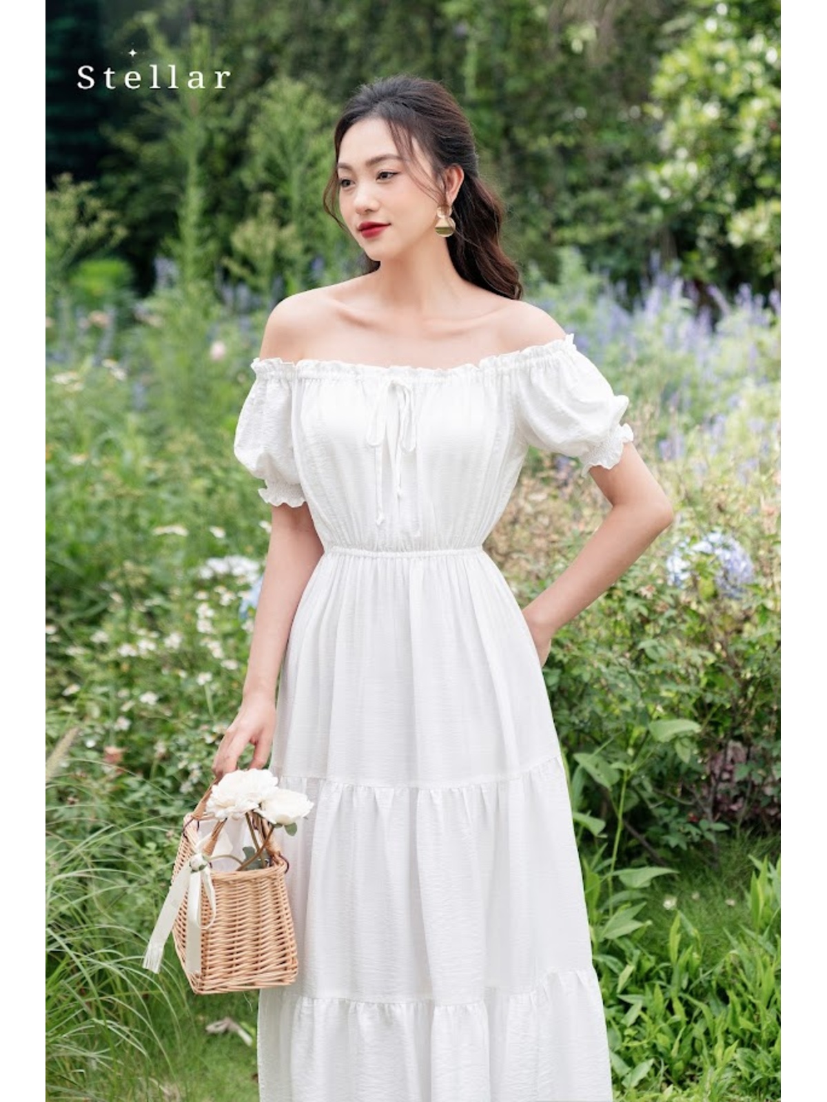 Đầm maxi tơ trắng