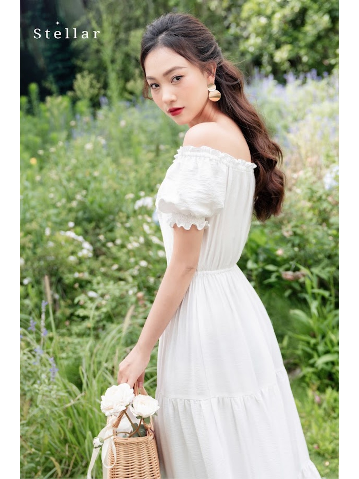 Đầm maxi tơ trắng