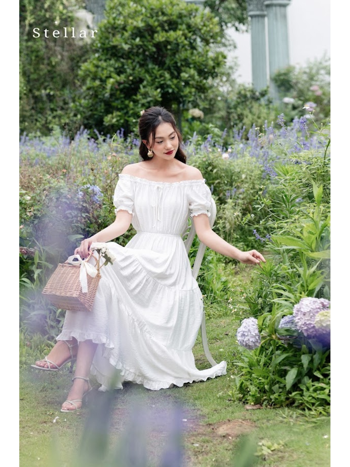 Đầm maxi tơ trắng