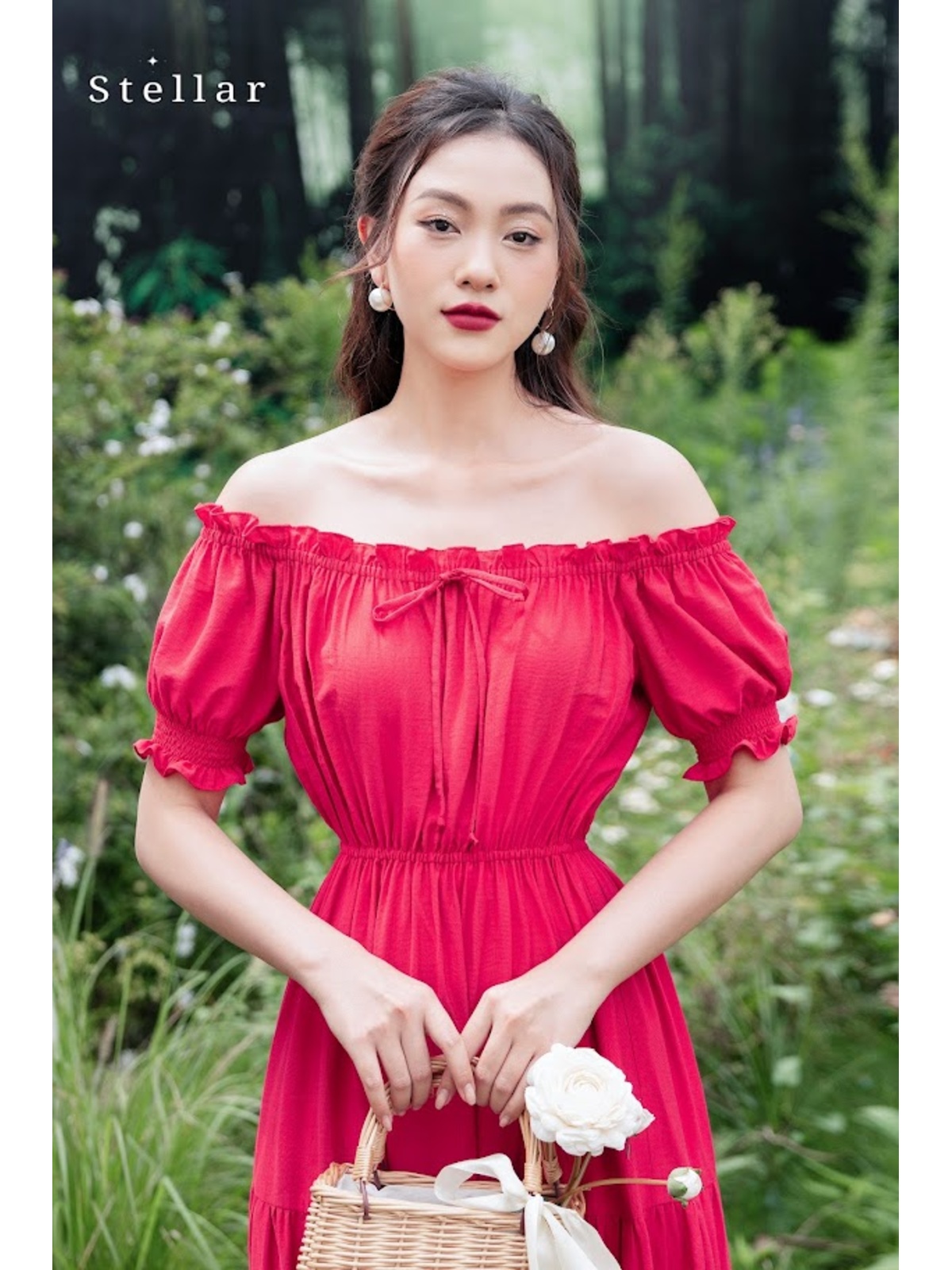 Đầm maxi tơ đỏ hồng