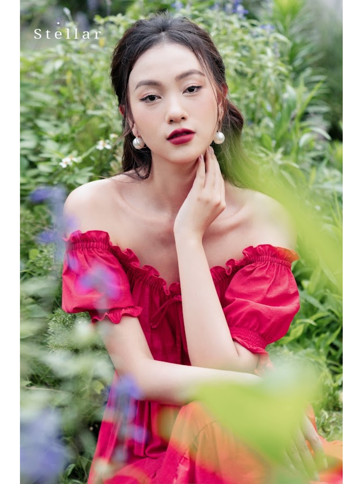 Đầm maxi tơ đỏ hồng