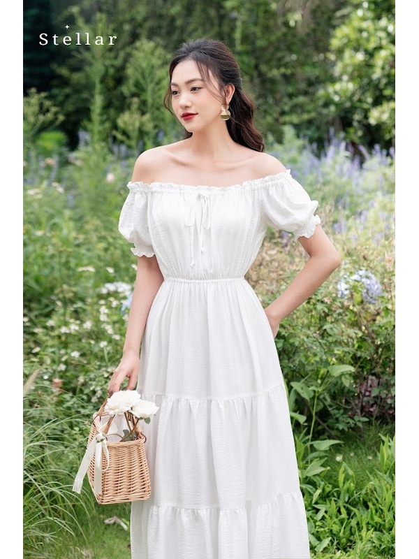 Đầm maxi tơ trắng