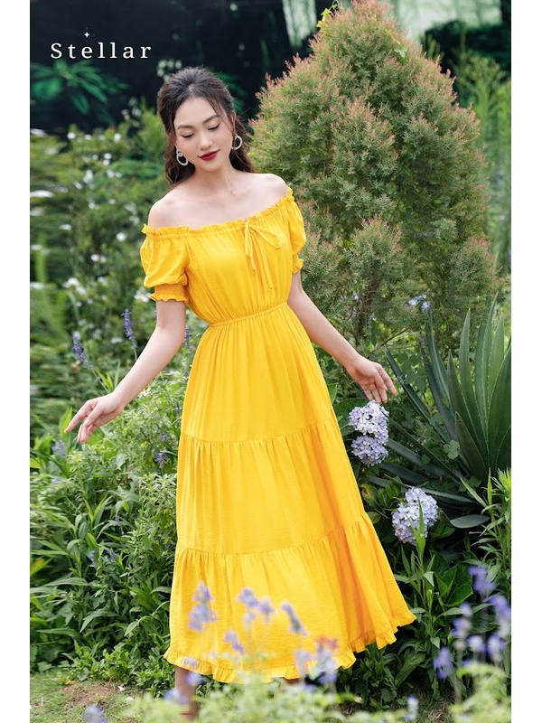 Đầm maxi tơ vàng