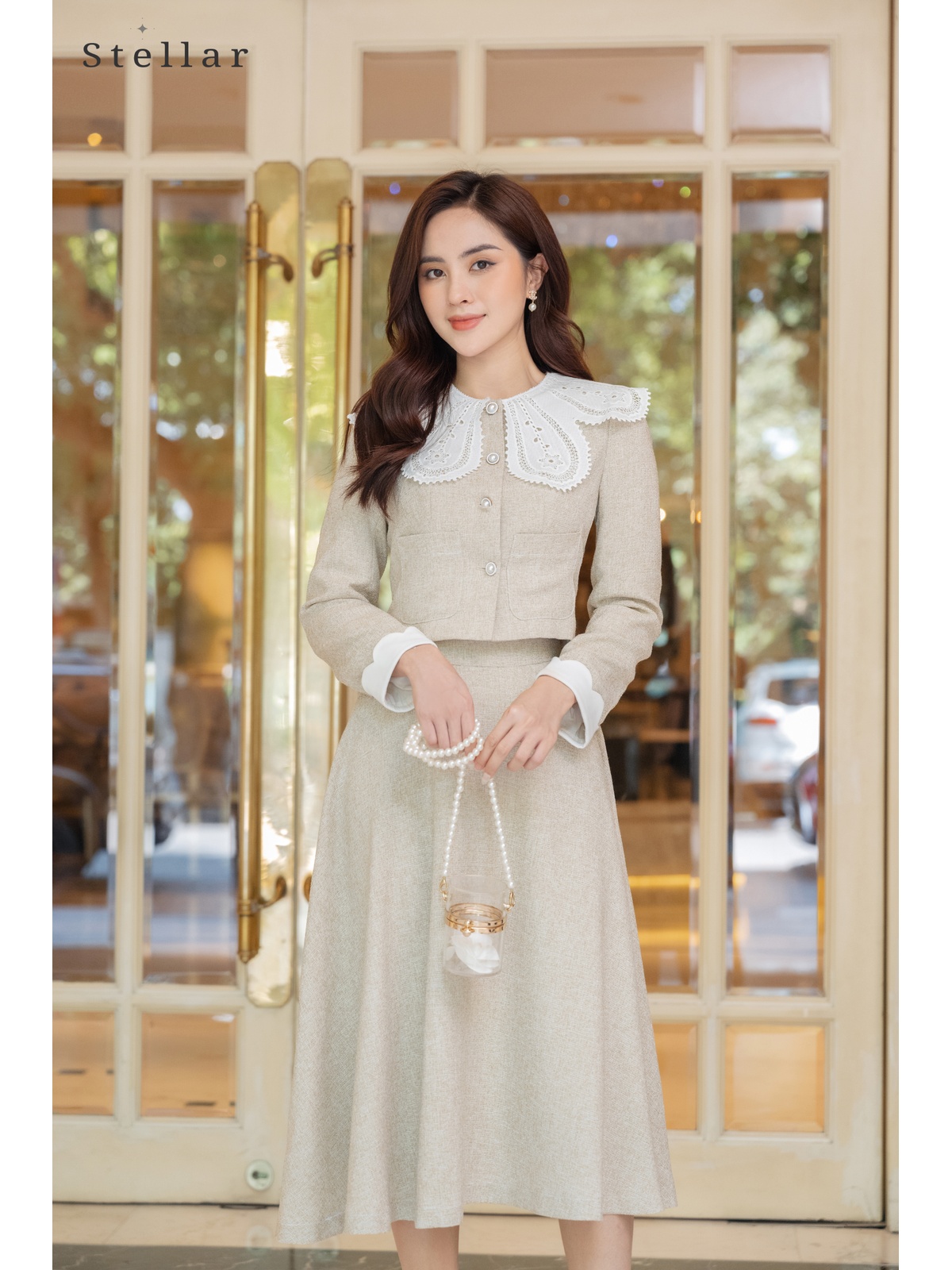 Chân váy dạ tweed xoè rủ