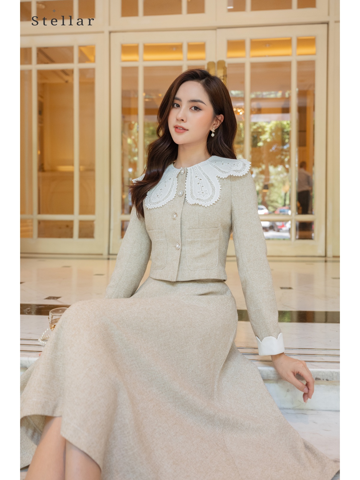 Chân váy dạ tweed xoè rủ