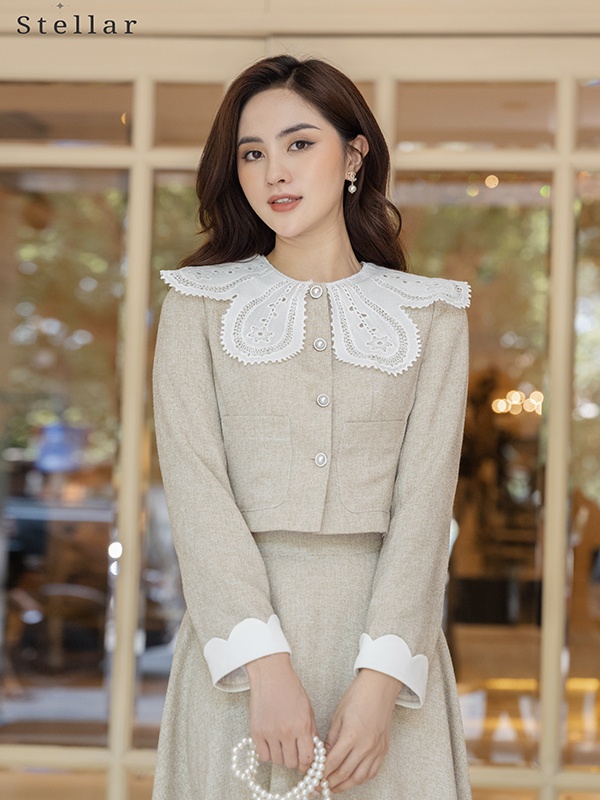 Chân váy dạ tweed xoè rủ