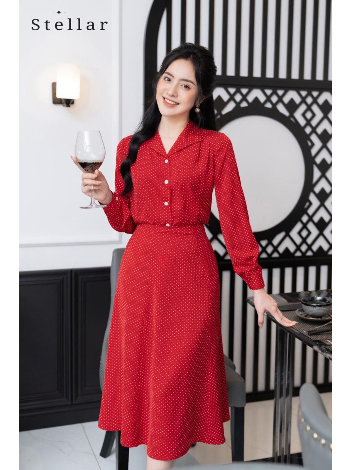 Set chấm bi nhỏ đỏ