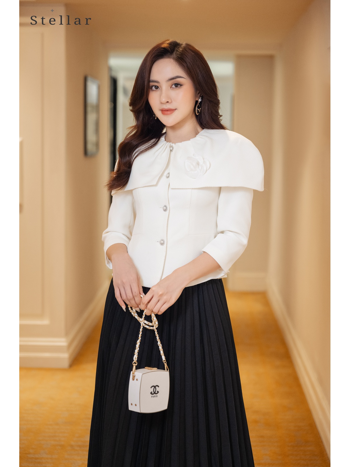 Áo vest dạ Tweed gân màu trắng