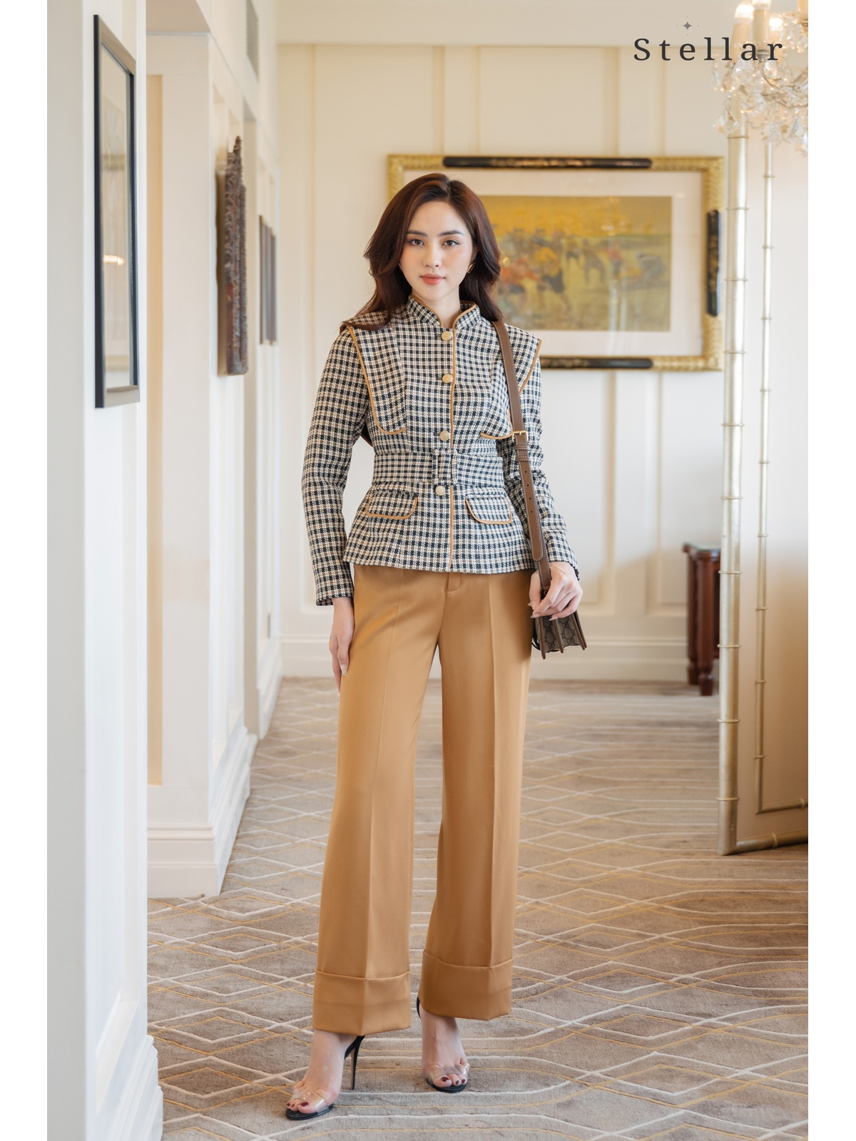 Áo dạ Tweed kẻ caro màu nâu