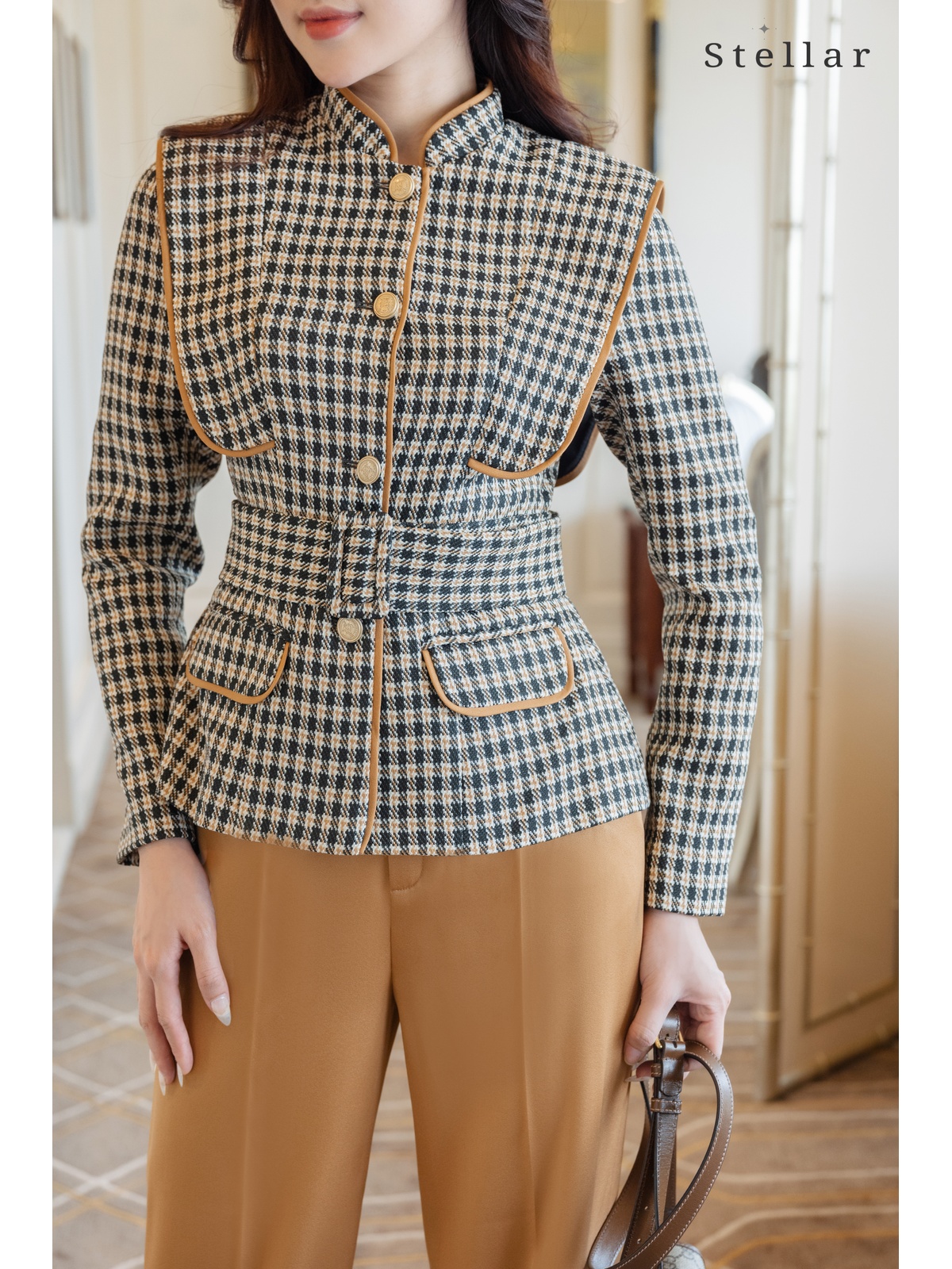 Áo dạ Tweed kẻ caro màu nâu