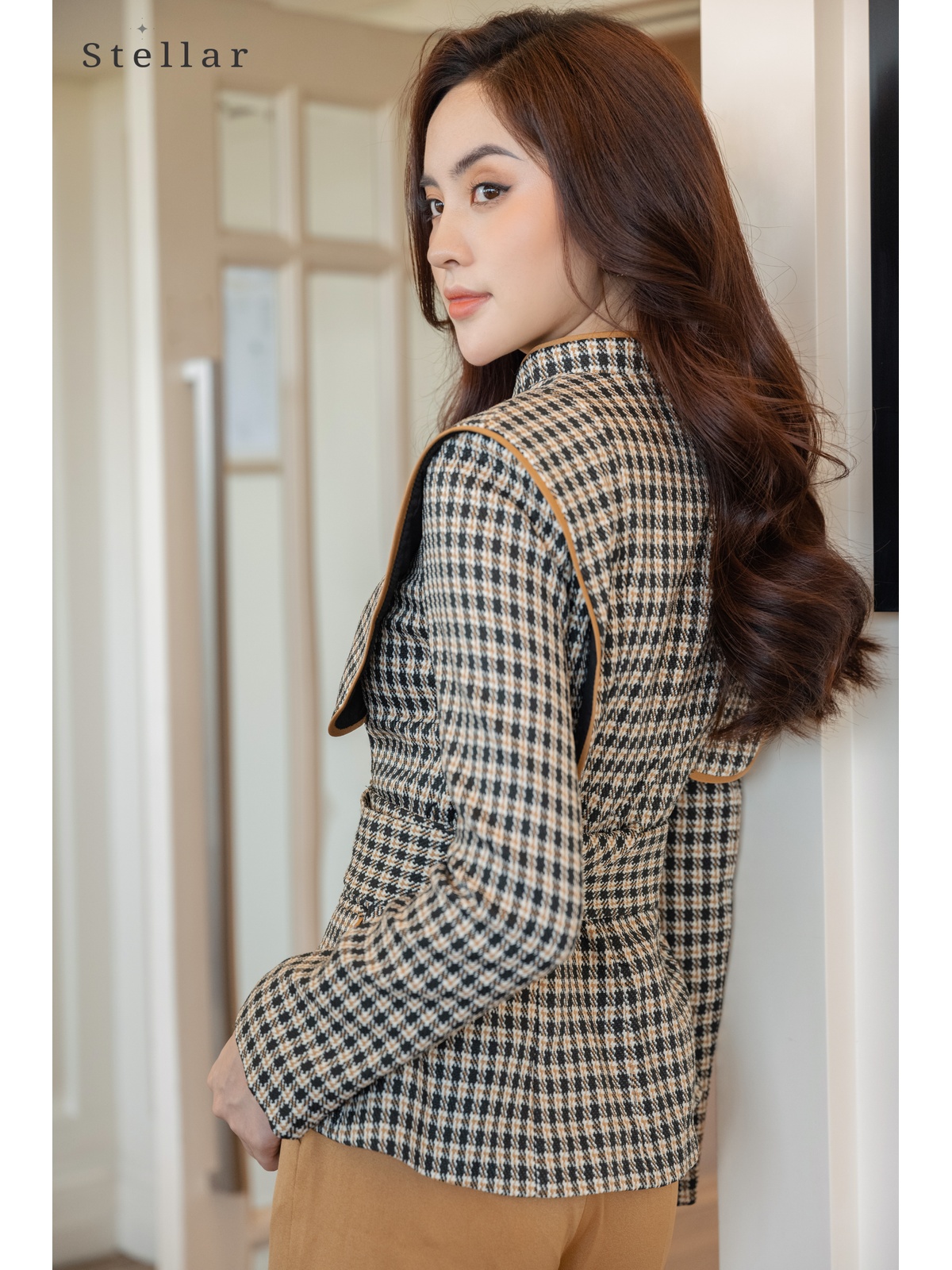 Áo dạ Tweed kẻ caro màu nâu