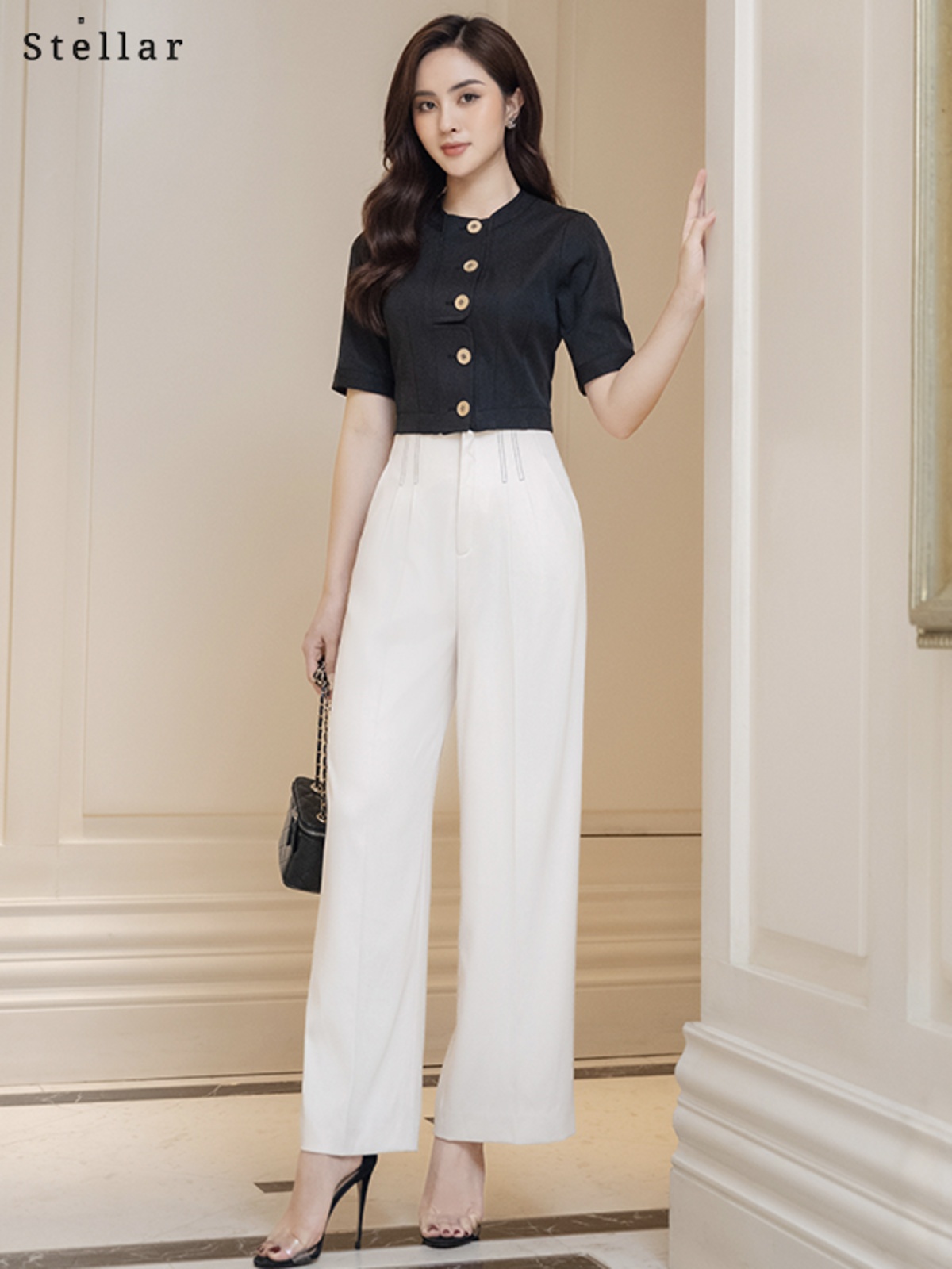 Quần xuông A nhẹ, cạp cao, màu be