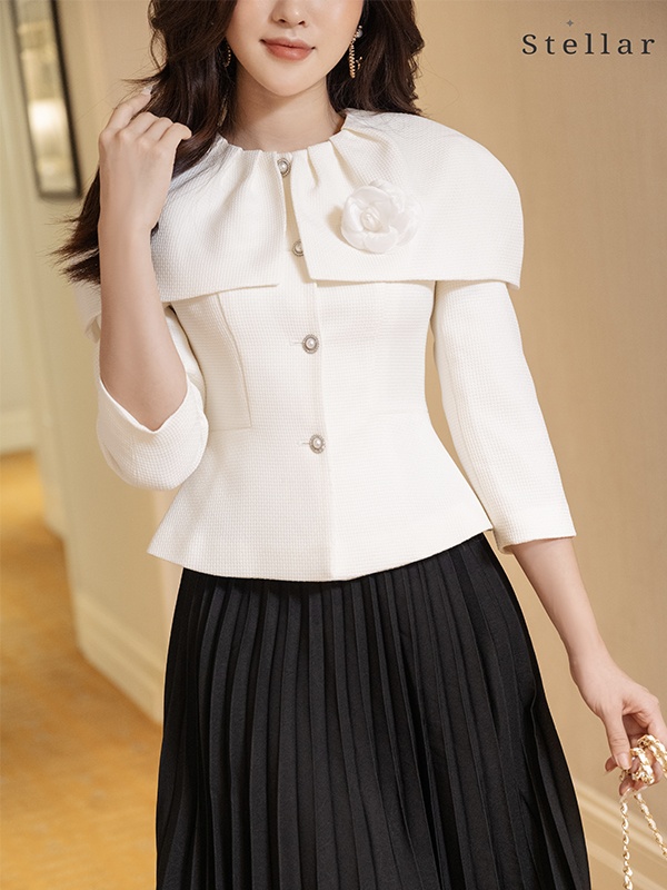 Áo vest dạ Tweed gân màu trắng