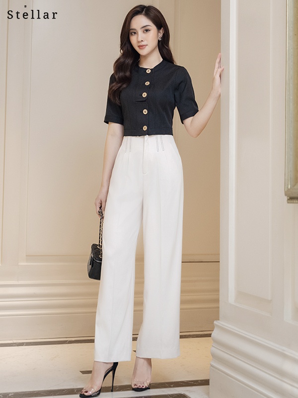 Quần xuông A nhẹ, cạp cao, màu be