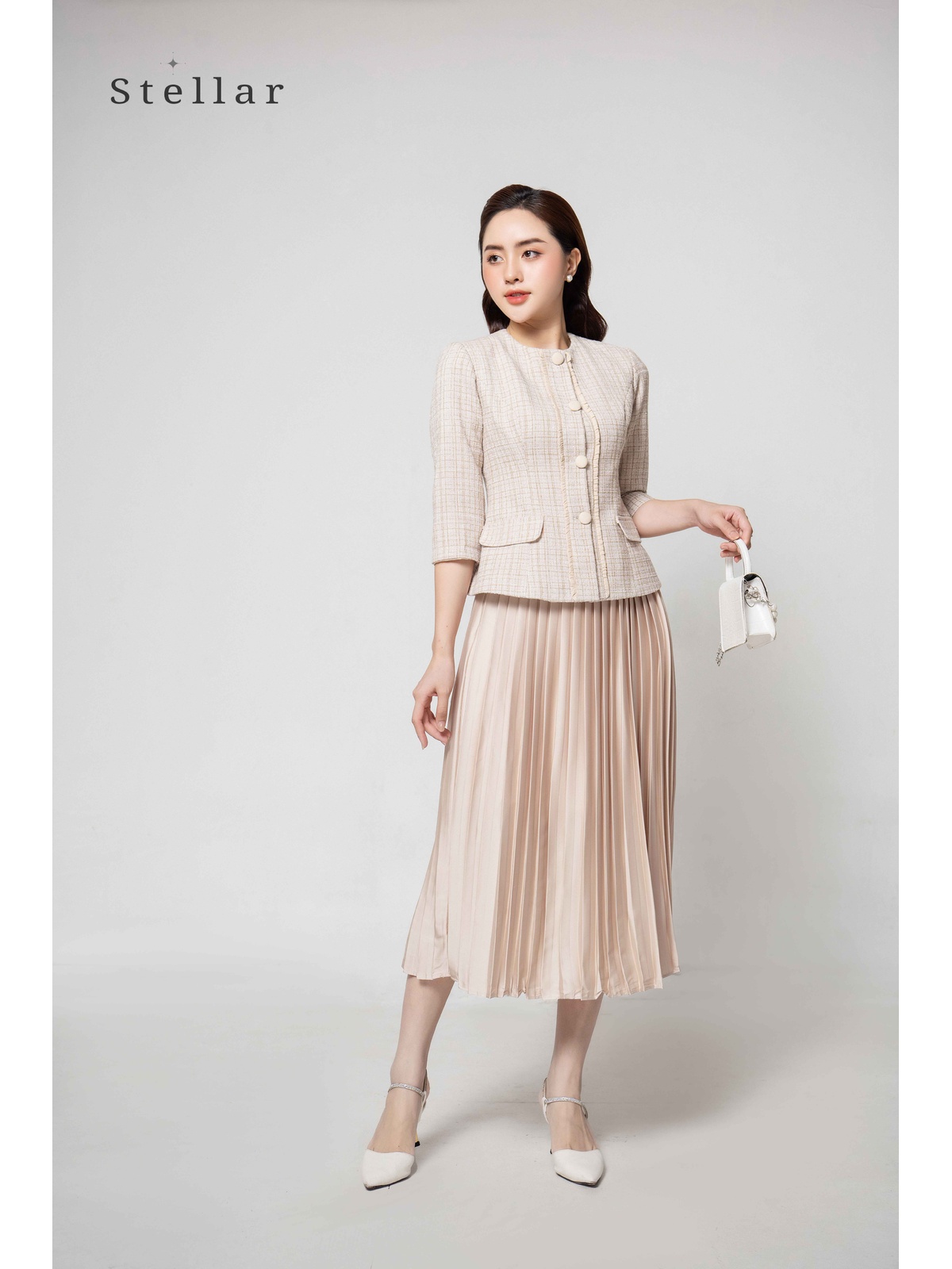 Áo dạ tweed kẻ caro chỉ nhung