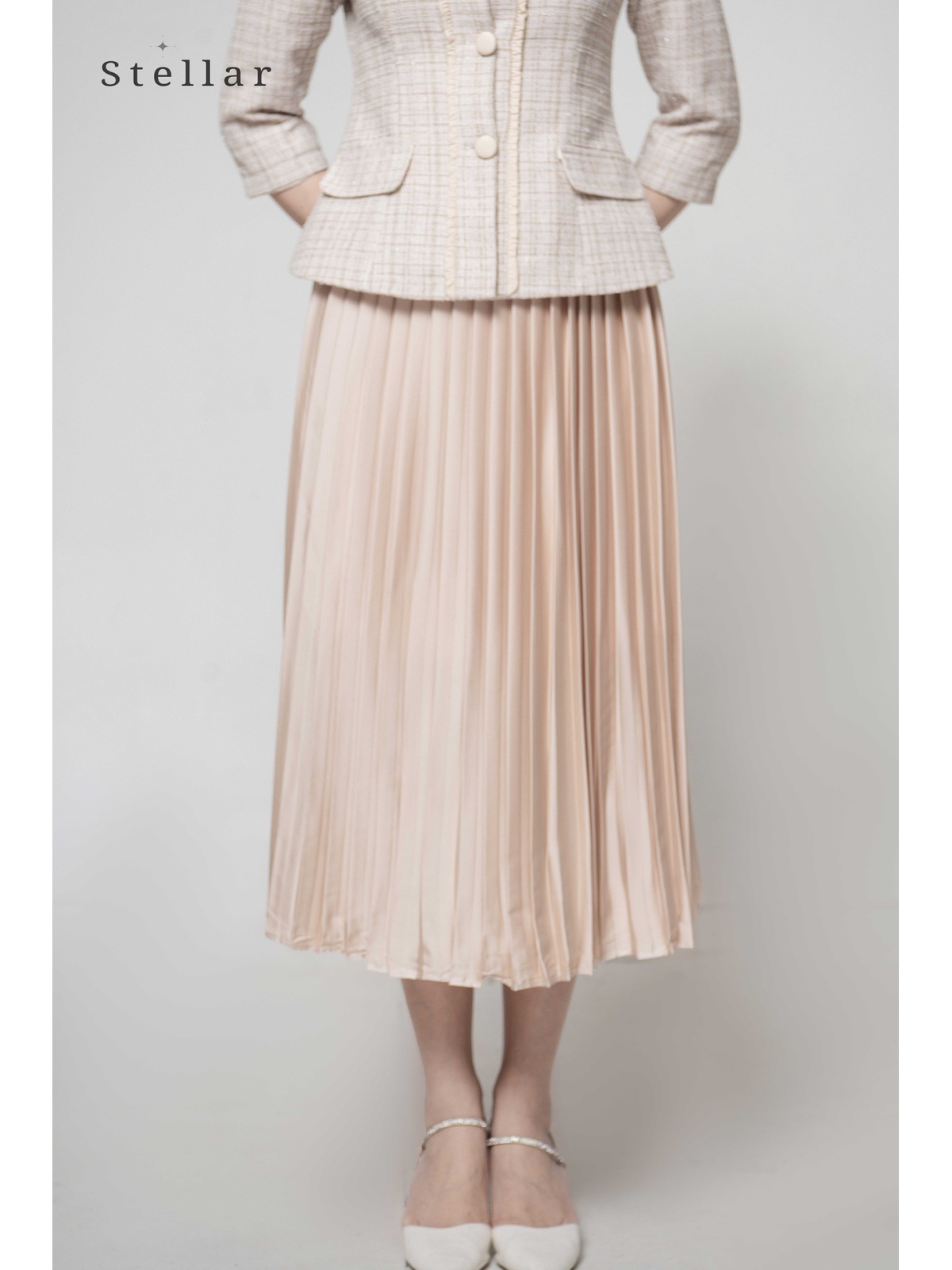 Chân váy xếp ly lụa ngọc trai cao cấp