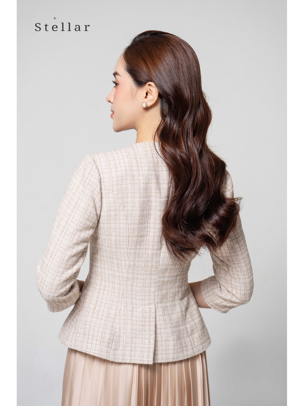 Áo dạ tweed kẻ caro chỉ nhung