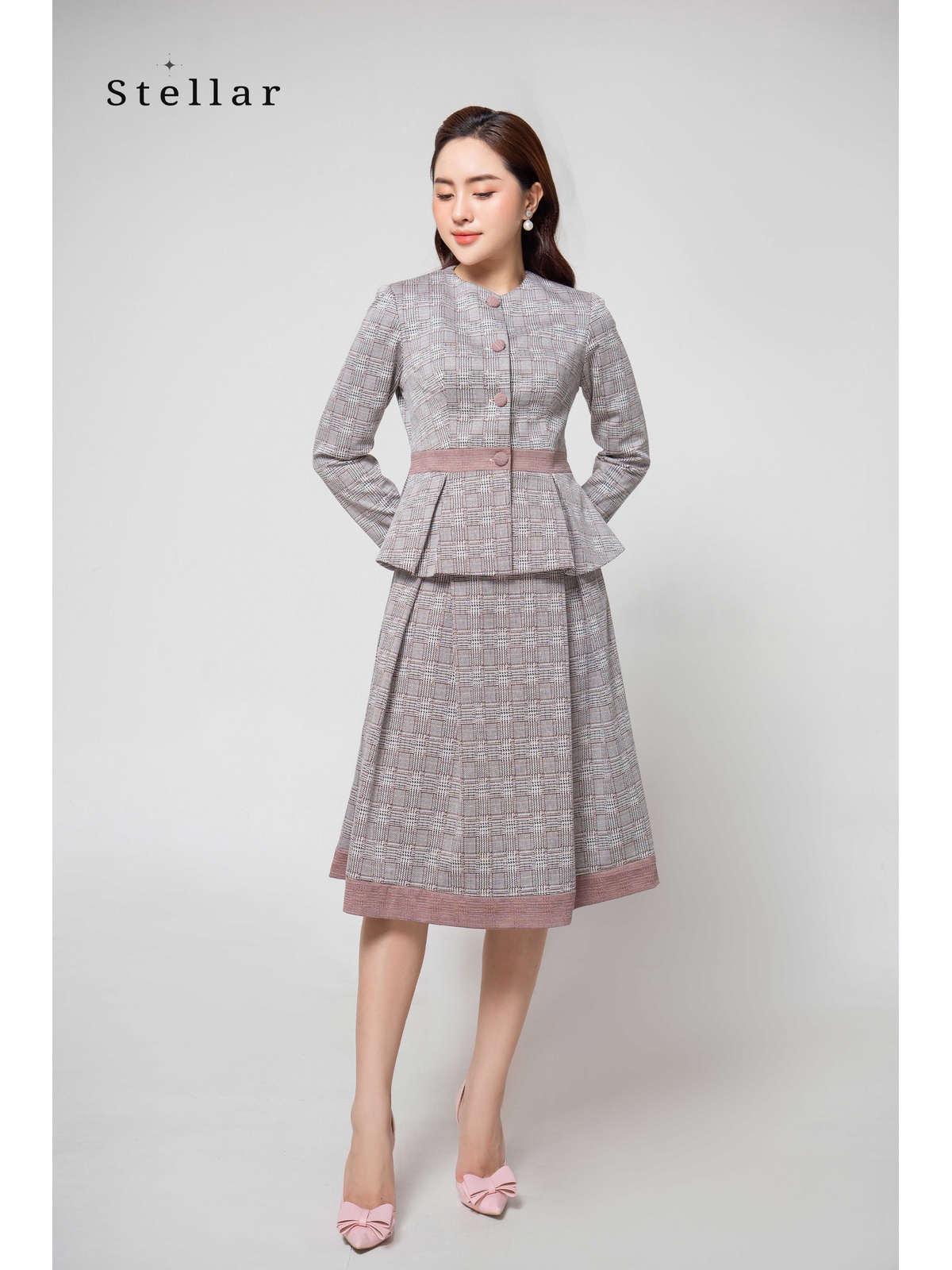 Set dạ umi kẻ hồng