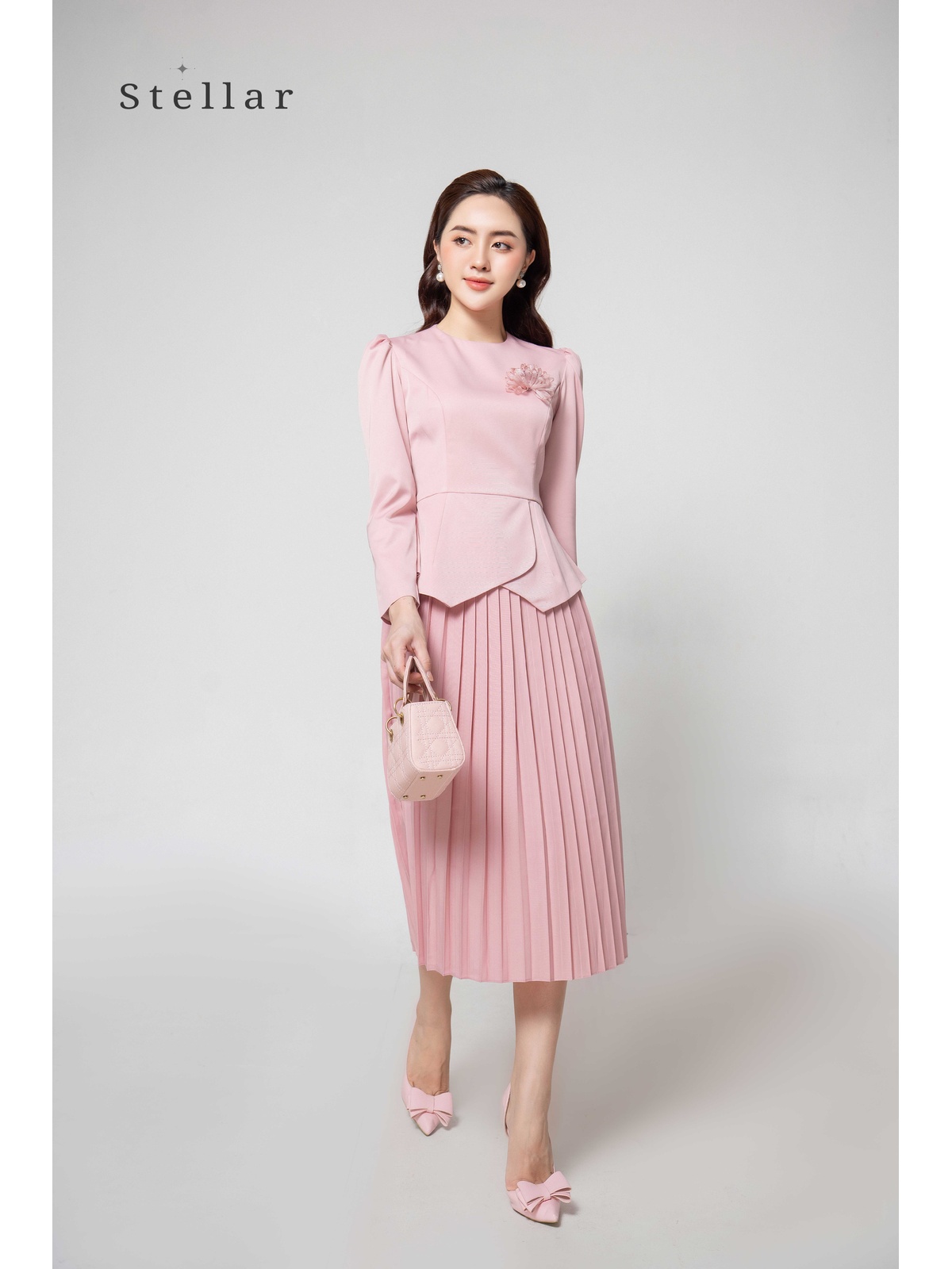 Set váy peplum hồng pastel