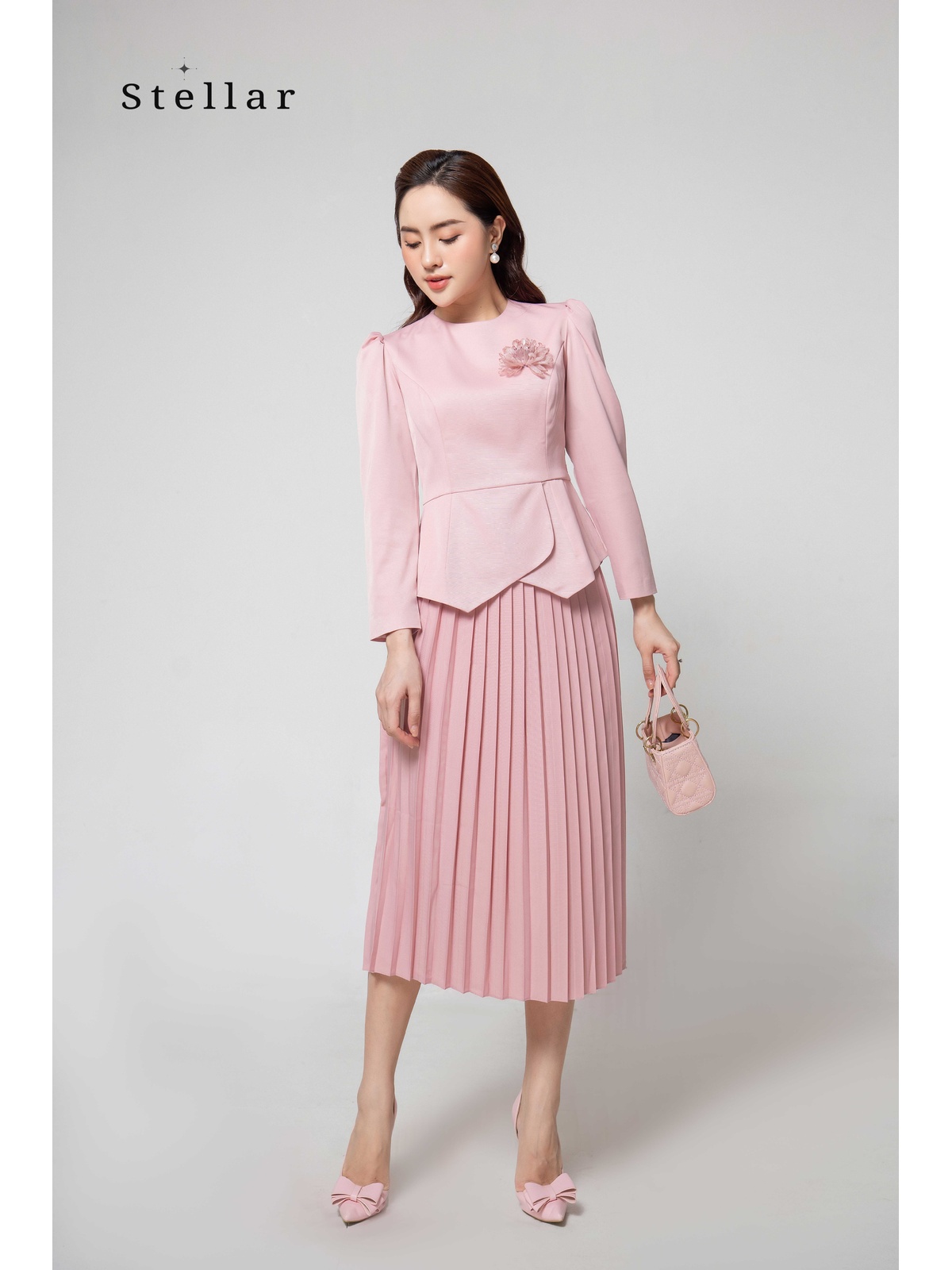 Set váy peplum hồng pastel