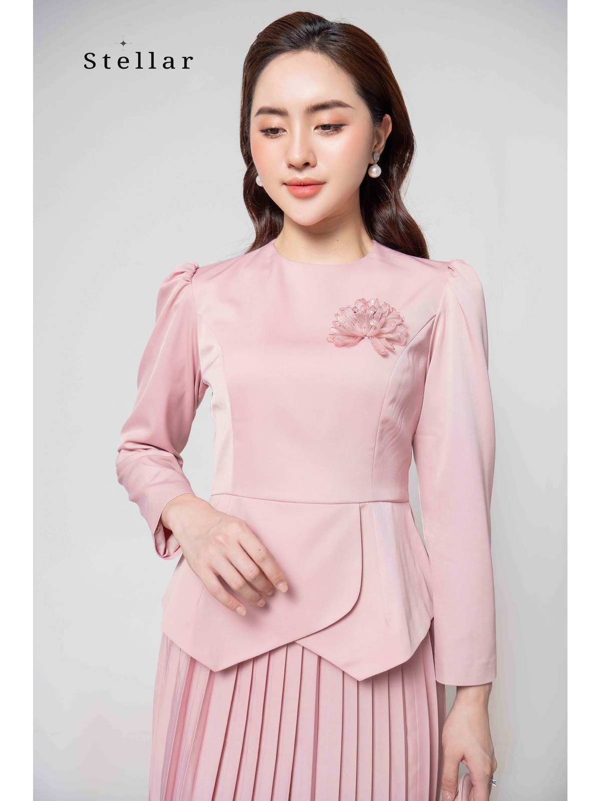 Set váy peplum hồng pastel