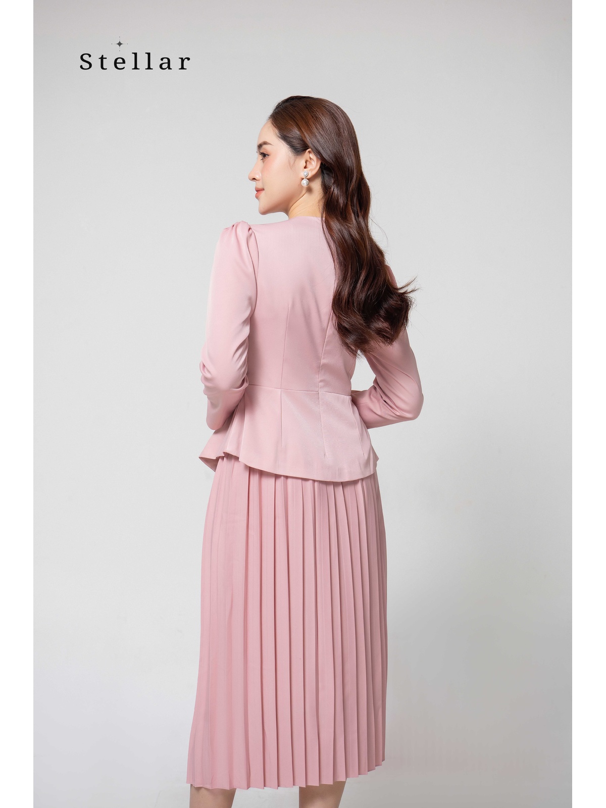 Set váy peplum hồng pastel