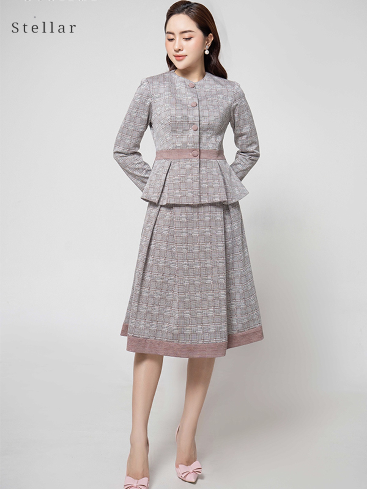 Set dạ umi kẻ hồng