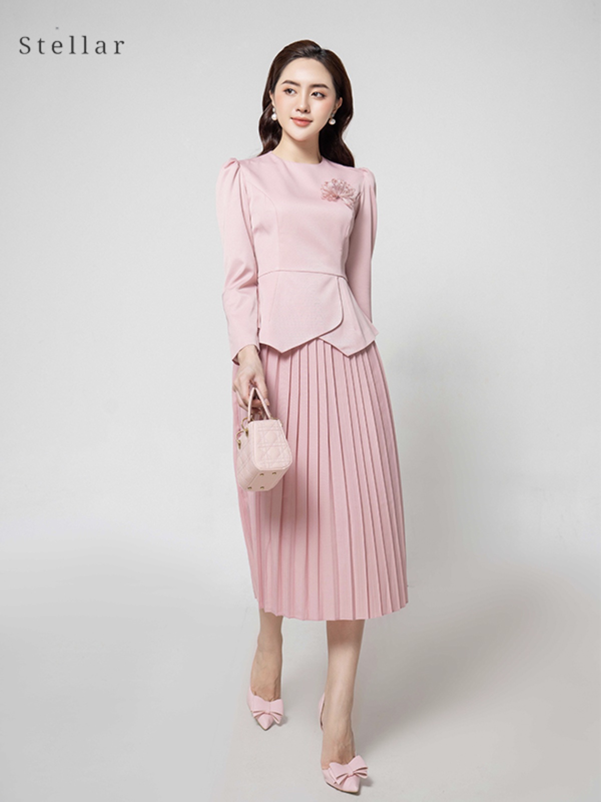 Set váy peplum hồng pastel