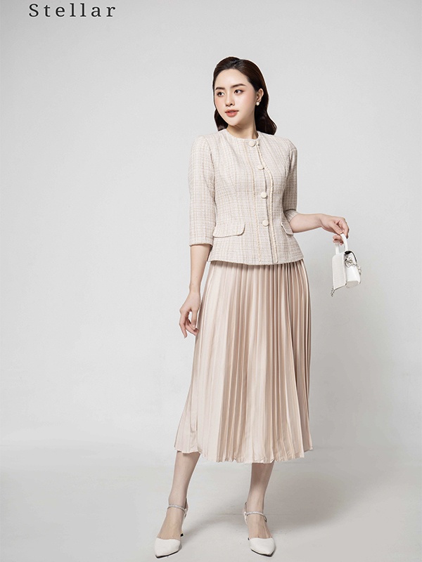 Chân váy xếp ly lụa ngọc trai cao cấp