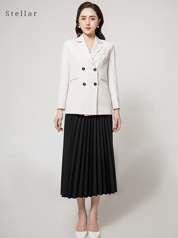 Chân váy đen dập ly dẻ quạt, màu đen