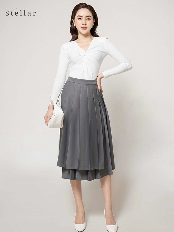 Chân váy dập ly súp, vạt chéo lệch