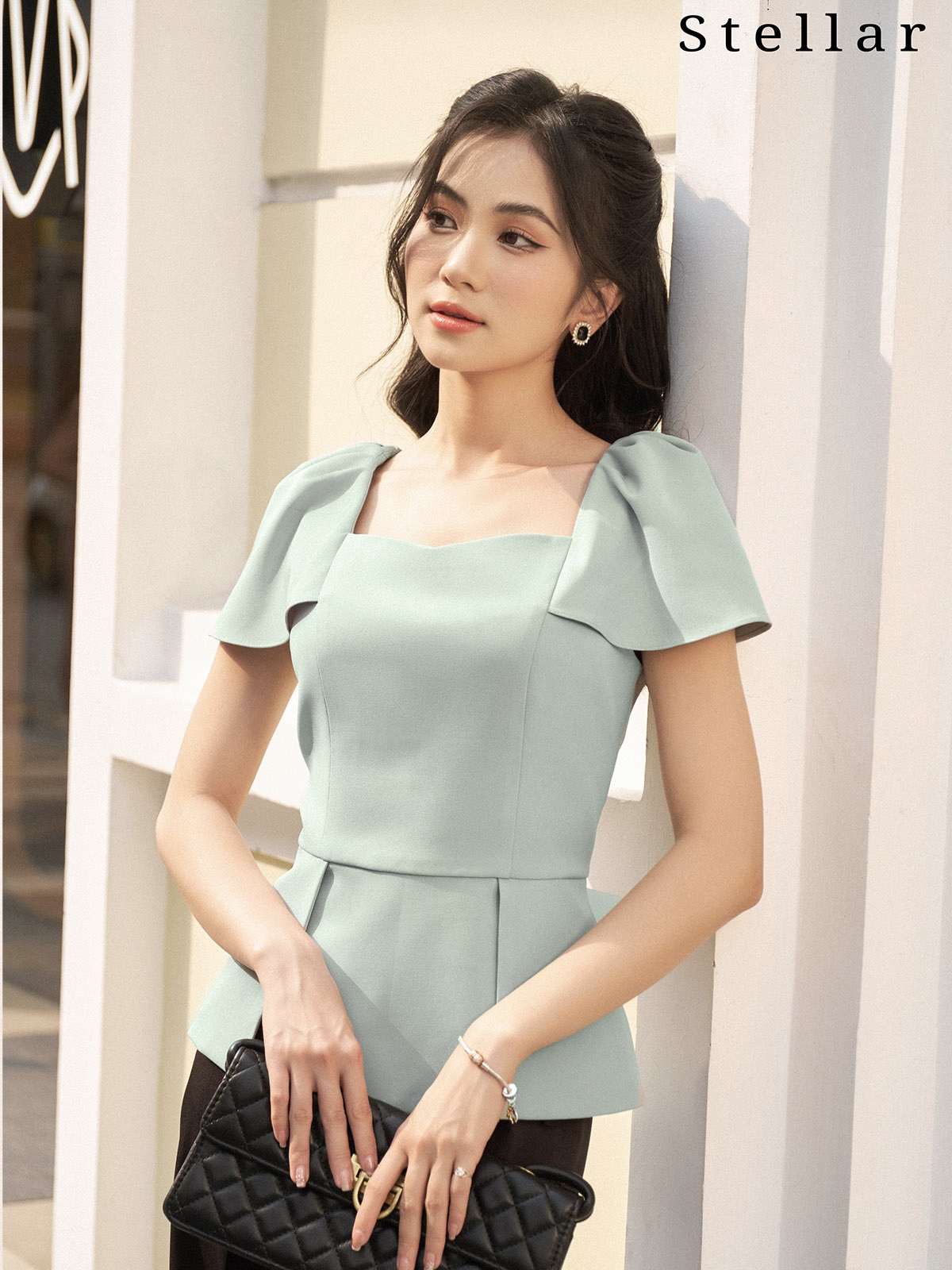 Áo sơ mi peplum xanh mint